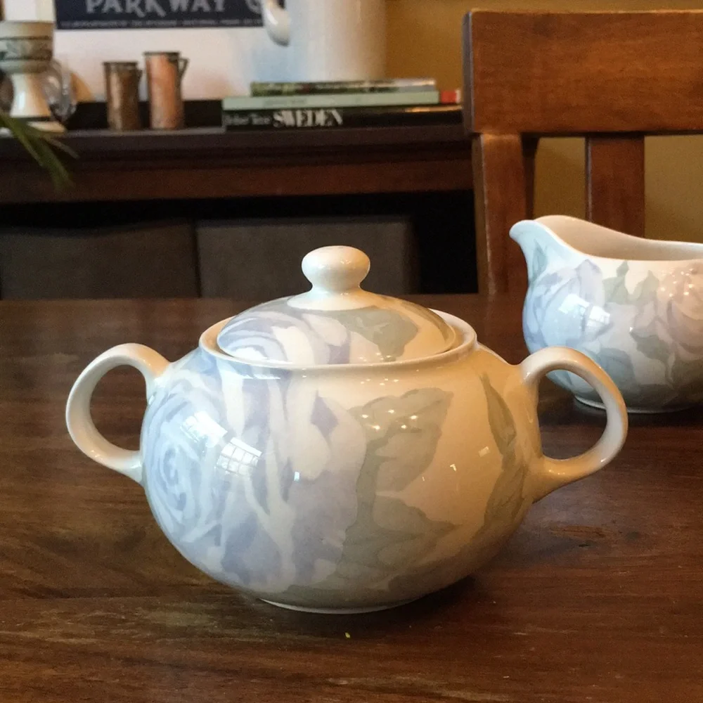 2 Crate & Barrel Creamer & Sugar Bowl Camden Gardens by Kathleen Wills England
